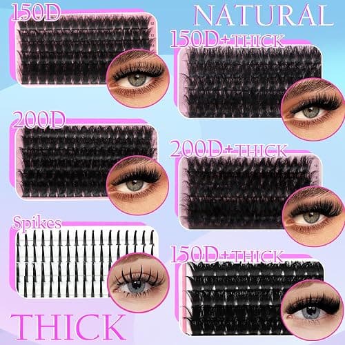 YIDUO 575Pcs Lashes Clusters Kit with Glue and Removers, D Curl Volume 150D+200D Thick+Spiky Lashes Extension, 12-21mm Thick Extension Eyelashes DIY Individual False Eyelash Kit DIY at Home Easily thumbnail 4