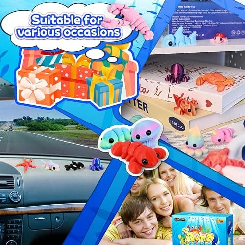 Cybermaker 30 Pcs 3D Printed Ocean Animals Set, Mini Animals Easter Gifts - Cute Articulated Flexible Figurines Fidget Toys for Easter Basket Stuffers Party Favors Pets Office Home Decor thumbnail 7