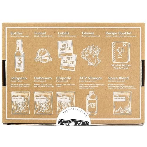 Unique Gift for Men, Deluxe Hot Sauce Making Kit, 3 Varieties of Chili Peppers, Gourmet Spice Blend, 3 Bottles, 16 Fun Labels, Make your own sauce, Nice Gift For Dad, Brother, Uncle, Guys. (Deluxe Kit) thumbnail 4