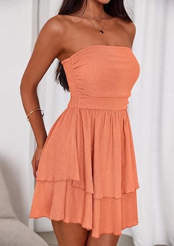 PRETTYGARDEN Women's Summer Strapless Flowy Mini Dresses | Tube Top Dress,Off Shoulder,Back Smocked,Swing A Line,Ruffle Short,Cute Birthday Party,Going Out Outfits,Fashion Clothing thumbnail 4