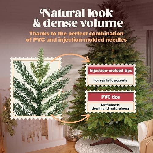 Artificial Christmas Tree 8.2ft Unlit Premium Realistic Christmas Tree with Crafted Needles Look Real, Storage Bag & Wooden Foldable Base Stand Included - Xmas Unlit Hinged Spruce Green Holiday Decor thumbnail 2
