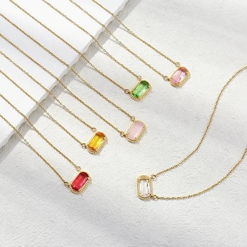 A Golden Cloud Birthstone Necklace for Women 14k Gold Plated Preppy Oval Stone Necklaces Trendy Zircon Pendant Necklaces Birthday Gifts for Women Mom Wife Friends thumbnail 6