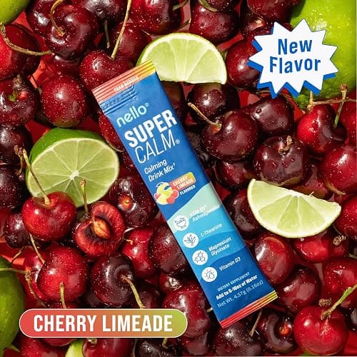 Nello Supercalm Powdered Drink Mix, Cortisol Reducer* and Sleep Aid Supplement, L Theanine, Ksm-66 Ashwagandha, Magnesium Glycinate, Vitamin D 3, No Sugar, Non GMO, On The Go, 20 Ct, Cherry Limeade thumbnail 4
