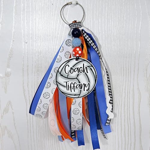 Volleyball Bag Tag Personalized with Name for Girls- Pin Me Backpack Sports Bag Gift – Acrylic Ribbons Beads - You Choose Colors thumbnail 4