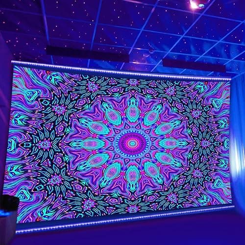 PSYHILAR Blacklight Mandala Tapestry for Bedroom, Psychedelic Black Light Posters for Adults and Teens, Neon UV Reactive Aesthetic Bohemian Art Wall Hanging Decor (60 x 50 Inches) thumbnail 3
