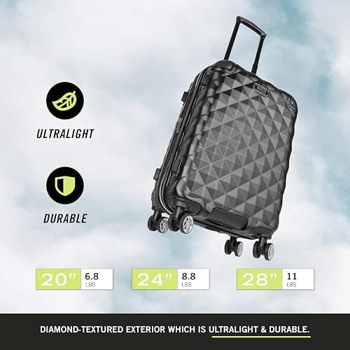 Kenneth Cole REACTION Diamond Tower Collection Lightweight Hardside Expandable 8-Wheel Spinner Travel Luggage, Deep Teal, 20-Inch Checked thumbnail 5