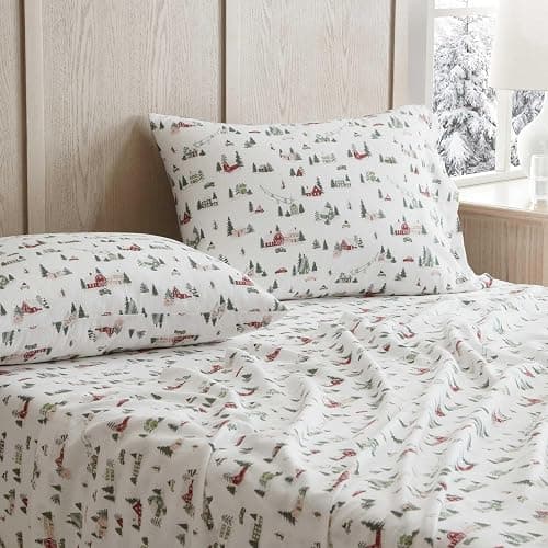 Martha Stewart - Flannel Sheets Full Size, Anti-Pilling & Wrinkle Resistant Cotton, Touchably Soft for All-Season Comfort - Bed Sheets with Matching Pillowcases & Fitted Sheet (Ski Village Green) thumbnail 3