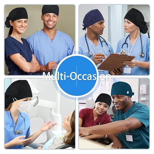 QBA Adjustable Working Cap with Button, Satin-Lined Hat, Cotton Working Hat Sweatband, Elastic Tie Back Hats Unisex thumbnail 7