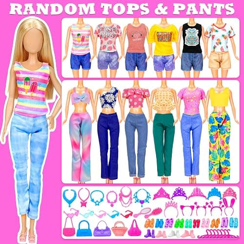 138 Pcs Doll Clothes and Accessories, 5 Wedding Gowns 9 Fashion Dresses 3 Tops 3 Pants 3 Bikini Swimsuits 20 Shoes for 11.5 inch Doll Christmas Stocking Stuffers Girls Gift Age 5-7 8-10 thumbnail 6