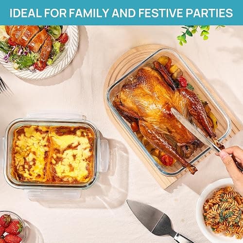 Vtopmart 122oz+50oz Large Glass Food Storage Containers with Airtight Lids, Big Glass Containers for Roasting Chicken, Baking Casseroles, Food Storage, Meal Prep, Fruits, Thanksgiving Meals, BPA-Free thumbnail 5