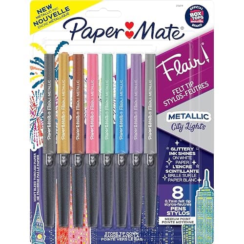 Paper Mate Flair Metallic Felt Tip Pens, City Lights Collection, Glittery Assorted Colors, Premium Ink, 8 Count - Perfect for Writing, Doodling, Bullet Journaling, Glitter, Sparkle, Writing Fun thumbnail 12
