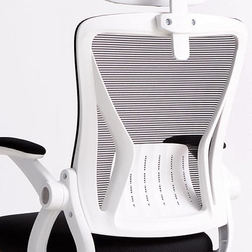 Livinia Ergonomic Mesh Office Desk Chair with Lumbar Support, Head Rest, Flip-up Armrests, Wheel Casters, Adjustable Tilt and Height Swivel Computer Chair for Home Office (White) - White thumbnail 6
