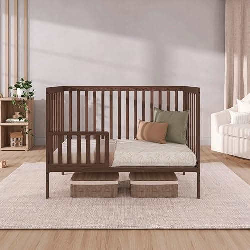 Dream On Me Synergy 5-in-1 Convertible Full Size Baby Crib, Smokey Oak | Converts to Toddler, Day & Full Size Bed, GREENGUARD Gold & BSA Verified, Straight Slat Rail, 3 Mattress Heights, 50 Lb Limit thumbnail 8
