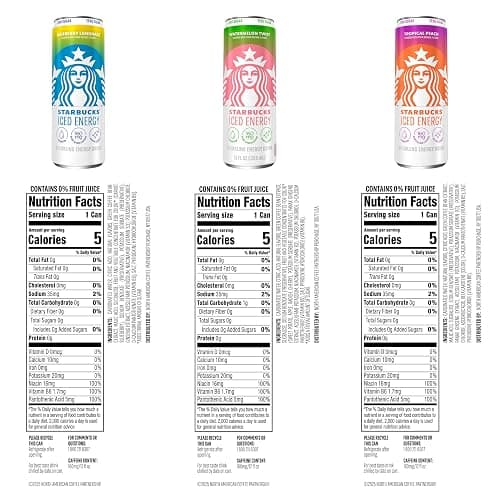Starbucks Iced Energy Drink, 3 Flavor Variety Pack (Tropical Peach, Watermelon Splash, Blueberry Lemonade), Zero Sugar Energy Drink, Plant Based Caffeine, Hydration, Mental Clarity, 12x12 Fl Oz Cans thumbnail 2