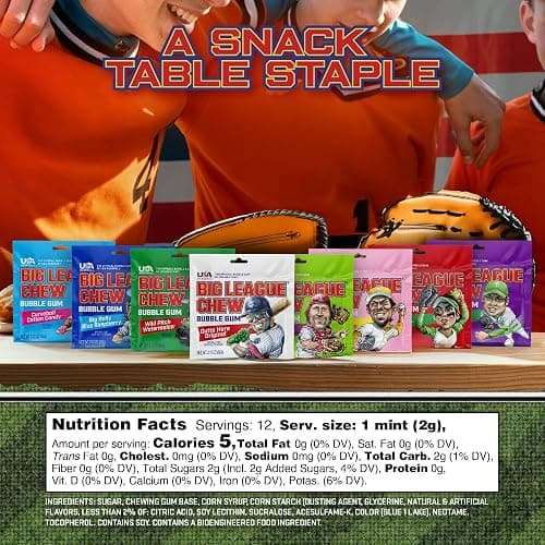 Big League Chew Variety Pack - Chewing Bubble Gum, Pack of 24, 8 Flavors | Classic Bubble Gum Variety Pack for Baseball Treats - Baseball Chewing Gum for Kids, Party Favors & More - Softball Candy thumbnail 2