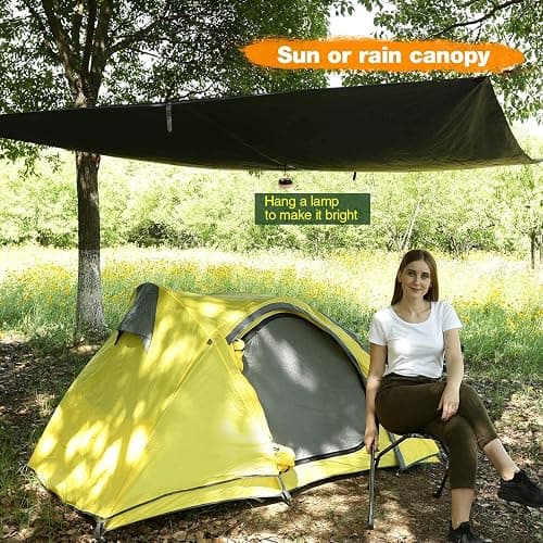 REDCAMP Hammock Rain Fly Waterproof and Lightweight, 10×10ft Tent Tarp for Camping Backpacking Hiking, Black thumbnail 4