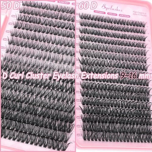 Manga Lash Clusters, 640 Pcs Eyelashes Clusters Extensions 9-16mm Individual Lashes D Curl Fluffy Wispy False Eyelashes Thin Band (50D&60D) thumbnail 3