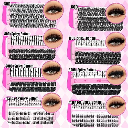 YIDUO 8 Styles Mix Lashes Clusters Kit 4 Box Cluster Lash Book Kit with Bond&Seal 1888Pcs 100D/200D/300D Volume Manga Eyelash Extension with Spikys/Bottom lash Kit for Beginners DIY at Home Easily thumbnail 3