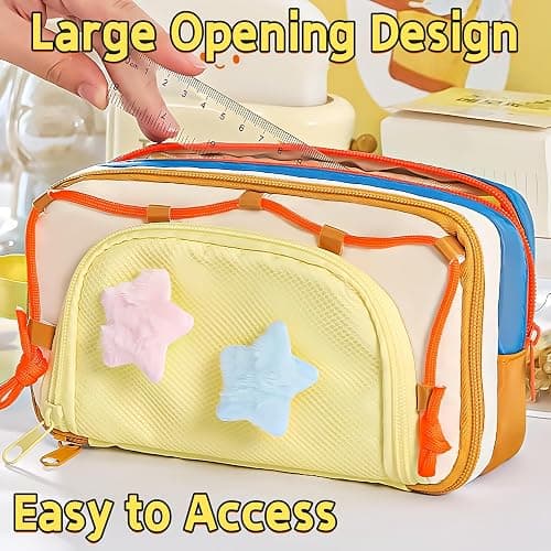 UIVXXUD Portable Multi-Layer Kawaii Star Pencil Case Organizer - Large Capacity Pencil Case with Compartments - Cute Pencil Pouch Functional Bag (Pink) thumbnail 4
