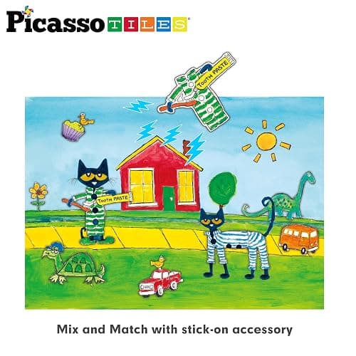 PicassoTiles Pete The Cat 80pc Magnetic Board Game Puzzle Playset Reusable Mix & Match Cartoon Toy with Storytelling, STEM Learning Activity Book and Storage Educational Kids Toys for Ages 3+ PTC02 thumbnail 4