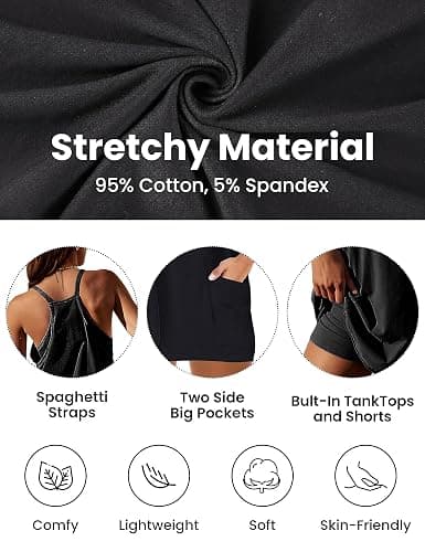 Yidarer Womens Summer Athletic Mini Dress Sleeveless Spaghetti Strap Built-in Shorts Scoop Neck Sundress with Pockets thumbnail 4