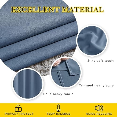 NICETOWN Stone Blue Blackout Curtains for Living Room 84 inches Long - Thermal Insulated Grommet Room Darkening Window Treatments Sound Reducing Drapes for Bedroom, 2 Panels, W52 x L84 thumbnail 3