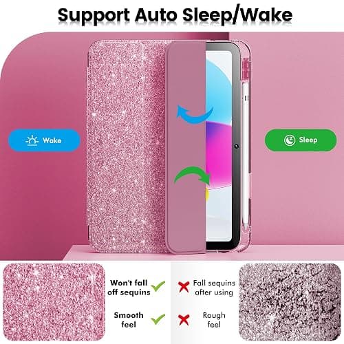 INFILAND Compatible with iPad A16 11th Generation 11 Inch 2025 Case, iPad Case 10th Generation 10.9 Inch, Glitter Cute Cover with Clear Sparkly Back, Pencil Holder, for Kids Girls Woman (Rose Pink) thumbnail 5