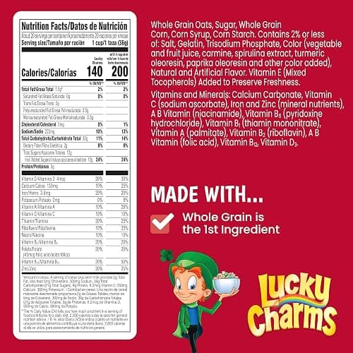 Lucky Charms Gluten Free Cereal with Marshmallows, Kids Breakfast Cereal, Made with Whole Grain, Giant Size, 26.1 oz thumbnail 2