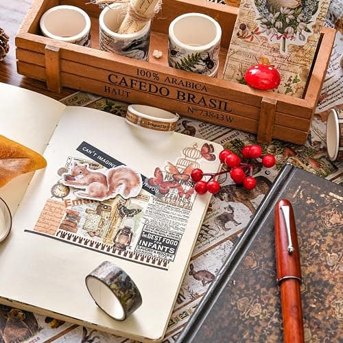 Songdao 18 Rolls Vintage Washi Tape Pack Retro Arts Adhesive Tapes Wide Monologue Decorative Masking Tape Sets for Craft, Kids, Scrapbook, DIY, Gift Wrapping (Jungle Trails) thumbnail 4