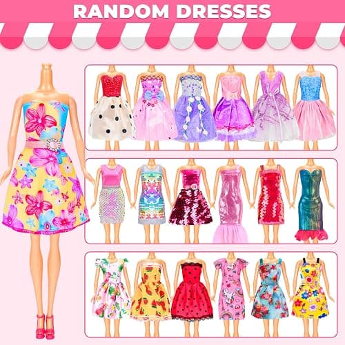 195 Pcs Doll Clothes and Accessories Kit, Include Princess Gowns, Fashion Skirt, Slip Dresses, Tops, Pants, Bikini Swimsuits, Shoes, Crowns, Necklaces, Glasses, Hangers in Gift Box for 11"-12" Dolls thumbnail 4