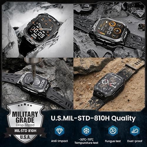 AMAZTIM Smart Watch for Men, 130 Days Extra-Long Battery, 1.96" Full Metal Rugged Military Watch, 50M Waterproof, Flashlight, 24/7 Heart Rate Sleep Monitor, Answer/Dial Calls, for Android & iOS thumbnail 5