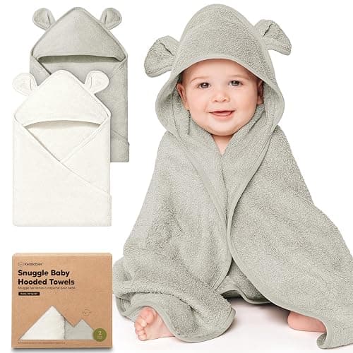 KeaBabies 2-Pack Hooded Baby Towels for Newborn - 30x30 Soft & Absorbent Viscose from Bamboo Baby Bath Towels with Hood for Infant, Toddler,Kids,Boys Girls,Newborn Bath Essentials (Graphite, Petite) - Image 1