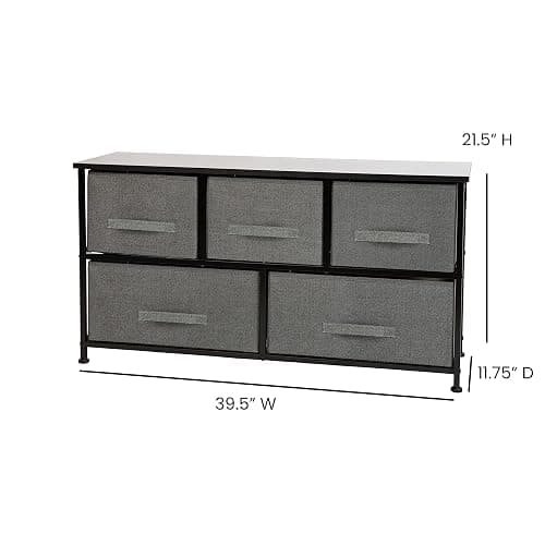 EMMA + OLIVER 5 Drawer Storage Chest with Black Wood Top & Dark Gray Fabric Pull Drawers thumbnail 2