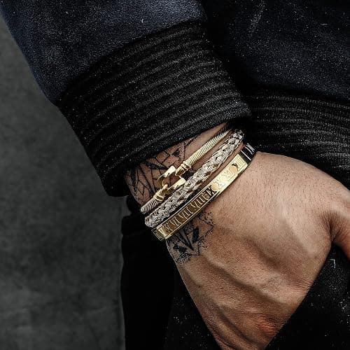 WFYOU 3PCS Stainless Steel Bracelets for Men Gold Roman Numeral Bangle Bracelet Twisted Cable Bracelet Adjustable Cuff Bracelet Mens Luxury Jewelry Bracelets Gifts thumbnail 2