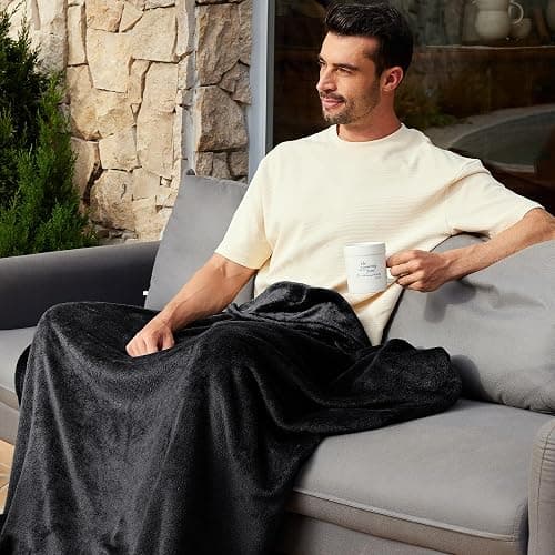 Exclusivo Mezcla Fleece Throw Blanket for Couch, Sofa, 300GSM Super Soft and Warm Blankets, Black Throw All Season Use, Cozy, Plush, Lightweight, 50x60 Inches - Throw (50"x60") - Black thumbnail 3
