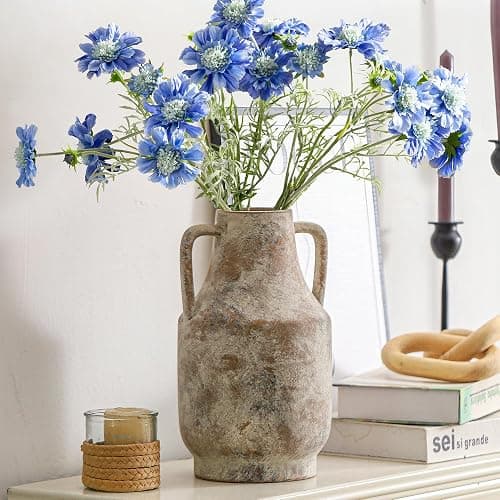 Mitt&Ditt Ceramic Flower Vase with Handles, 11 inch Tall Vase for Centerpieces, Large Decorative Terracotta Vases, Farmhouse Rustic Vases for Home Decor, Living Room, Table, Neutral thumbnail 9