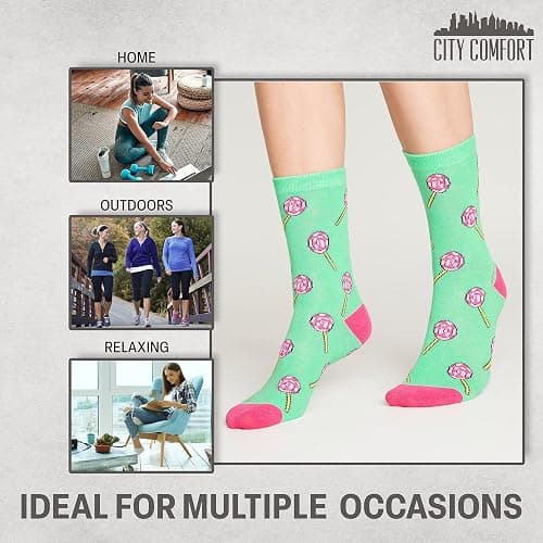 CityComfort Womens Socks 5 Pack Gifts for Women Teens Cute Calf Length Socks Vibrant Colours Breathable Casual Sports Work thumbnail 2