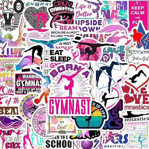 BEATRI Gymnastics Stickers 50Pcs Vinyl Waterproof Gymnastics Gifts Decor | Non-Repeating Decals, High-Definition Print for Laptop, Luggage, Water Bottle, Journaling & Travel Gear - Image 1