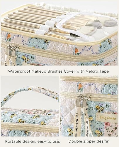 2 Pack Floral Double Layer Quilted Makeup Bag  thumbnail 2