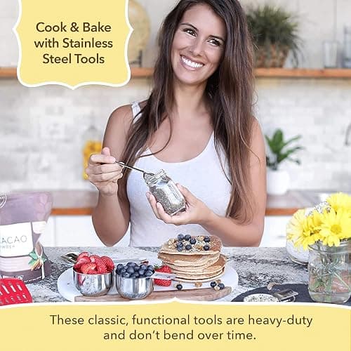 Simply Gourmet Measuring Cups and Spoons Set of 12 – Stainless Steel Kitchen Gadgets – Stackable Design with Long Handle Spoons – Fits in Jars – Cooking & Baking Measuring Set for Dry & Liquid thumbnail 3