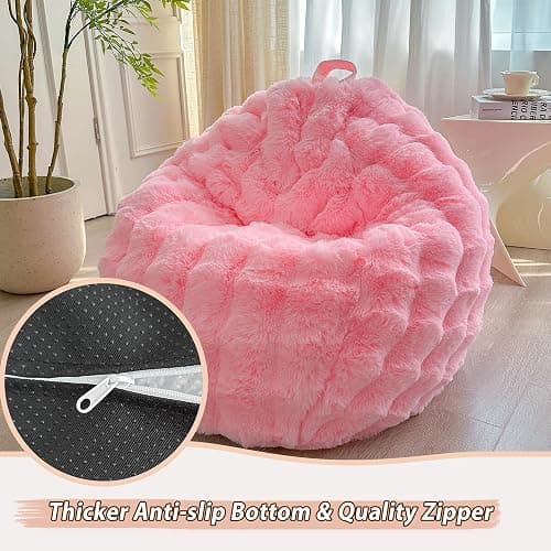 LIFEREVO Kids Fluffy Faux Rabbit Fur Bean Bag Chair Cover (No Filler), Soft Luxury Fuzzy Stuffed Animal Storage Bubble Bean Bag for Plush Toys, Cute Shaggy Furry Beanbag Cover Kids Girls Adults, Pink thumbnail 6