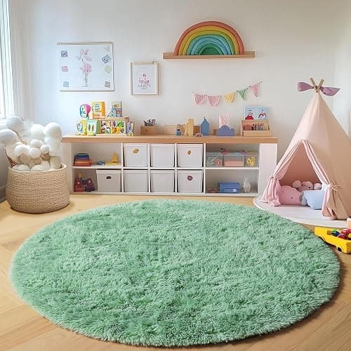 ONASAR Sage Green Round Area Rug 4ft, Fluffy Soft Bedroom Circle Rugs for Kids Girls Boys Teen Dorm Room, Cute Furry Plush Shaggy Carpet for Nursery Living Room Playroom Christmas Home Decor thumbnail 4