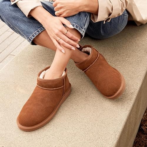 DREAM PAIRS Winter Boots for Women Mini Boot Genuine Suede Lining Water Resistant Warm Snow Boots Slip On Memory Foam Comfort Booties FuzzyClassic thumbnail 4