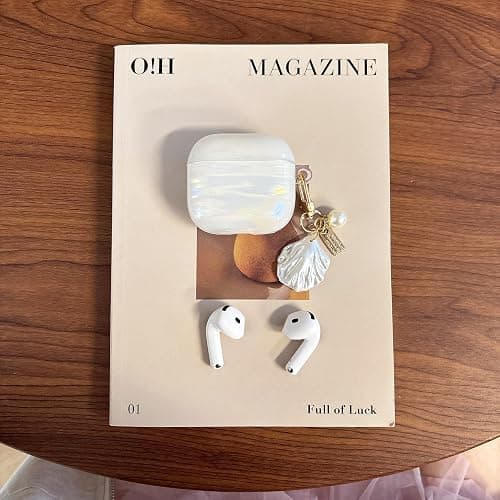 for Airpods 4 Case Cover - Soft TPU Protective Case for Apple Airpod 4 Generation 2024 with Shell Pearl Keychain, Glitter Shell Pattern Airpods 4 Cover for Girls Women, Dazzling White thumbnail 4