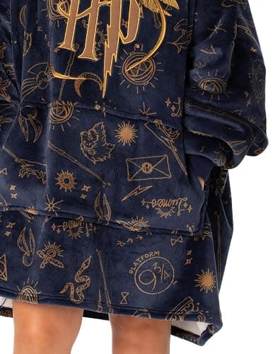 Harry Potter Womens Wearable Blanket Hoodie | Adults Fluffy Fleece Hooded Pullover Hogwarts Graphic | Wizard Lined Loungewear with Big Pocket thumbnail 6