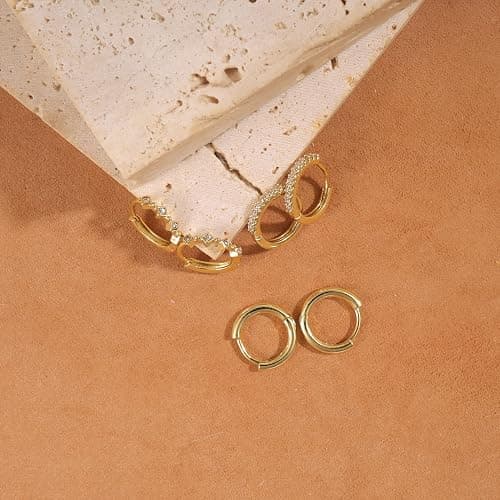 KICKGY Gold Hoop Earrings for Women Trendy, Dainty Gold Stud Earrings 14K Gold Plated CZ Huggie Hoop Earrings Set Small Dangle Earrings Cute Cartilage Earring Sets for Multiple Piercing Jewelry Gifts thumbnail 6