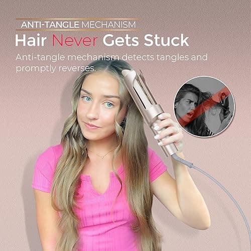 Upgraded Automatic Rotating Curling Iron - TYMO CurlPro Plus Long Barrel Curling Wand for Long Hair, Ceramic Hair Curler for Women, Anti-Scald, Tangle-Free, 600M Ionic, Dual Voltage, Gold, 1 1/4 Inch thumbnail 7