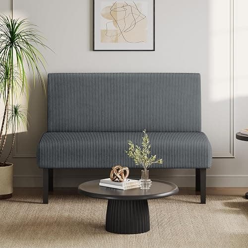 Yaheetech Small Mini Sofa Couch Armless Loveseat Futon for Bedroom, Corduroy Fabric & Easy Assembly, for Small Spaces Living Room,Dorm,Office,Apartment, Dark Grey thumbnail 2