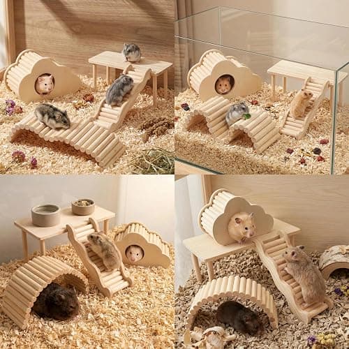 Hamster Platforms Wooden Ladder Bendy Bridge Fence Hidden Play House | Hamster Game Climbing Toy with Platform Decor Cage Accessories for Dwarf Syrian Mice Degus Gerbils Squirrel Small Pets thumbnail 3