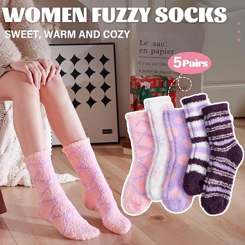 Anlisim Fuzzy Socks for Women, Soft Comfy Cozy Fluffy Thick Winter Warm Fleece Slipper Socks thumbnail 2